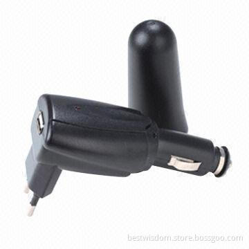 In-car USB Travel Charger, 2-in-1 Function with 500mA-2A Charging, CE and RoHS Marks